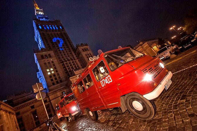 Evening Warsaw - pub and history tour with hotel pickup - Getting picked up and cruising the city center in a retro minibus