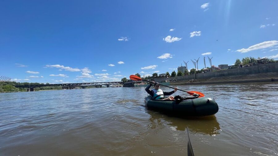 Packrafting kayaking guided tour Vistula river Warsaw Poland - What you’ll see on the Vistula: bridges, boulevards, and Stadion Narodowy